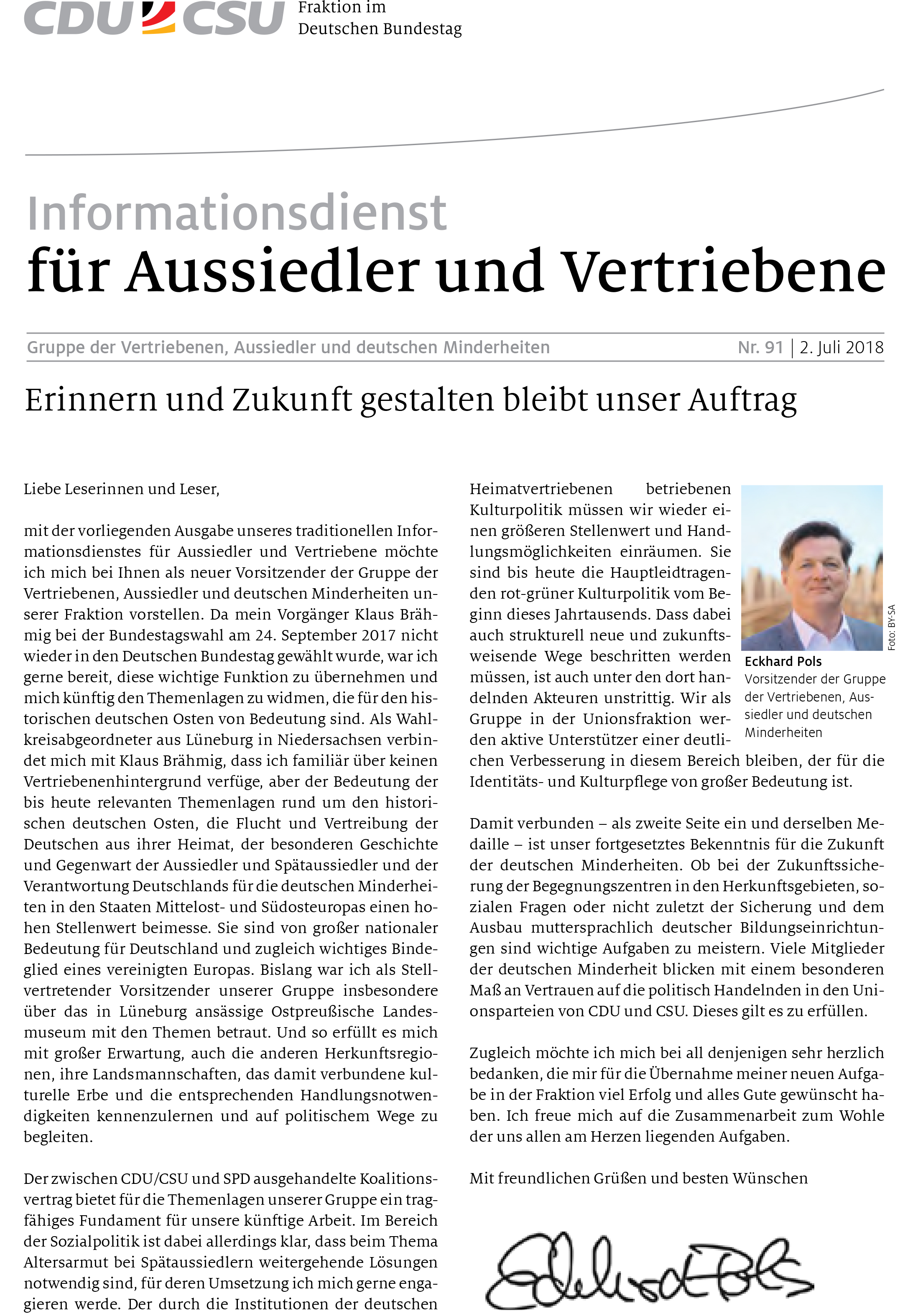 Informationsdienst für Aussiedler und Vertriebene Nr. 91 Informationsdienst für Aussiedler und Vertriebene Nr. 91