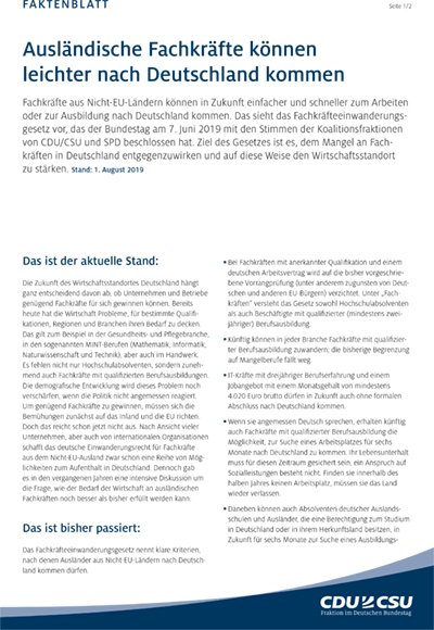 Faktenblatt | Fachkräfteeinwanderung Faktenblatt | Fachkräfteeinwanderung