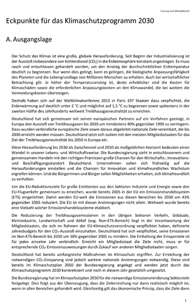 Eckpunkte für das Klimaschutzprogramm 2030 Eckpunkte für das Klimaschutzprogramm 2030