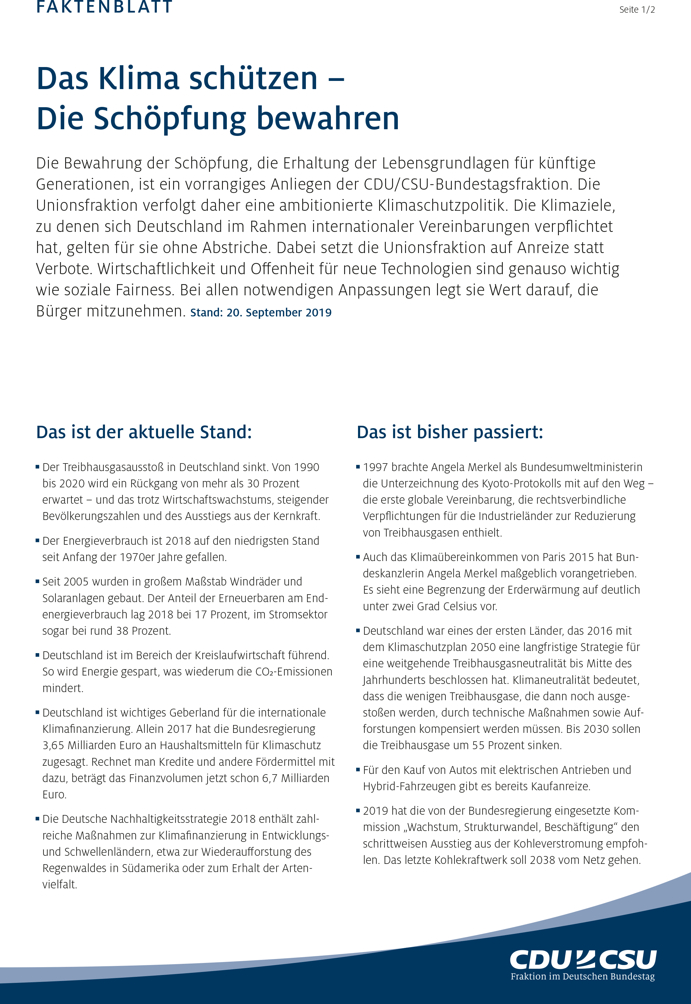 Faktenblatt | Klima schützen - Schöpfung bewahren Faktenblatt | Klima schützen - Schöpfung bewahren