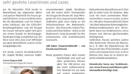 Sondernewsletter der Gruppe der Frauen - Festakt „100 Jahre Frauenwahlrecht“ Sondernewsletter der Gruppe der Frauen - Festakt „100 Jahre Frauenwahlrecht“