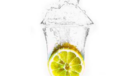 Zitronenscheibe im Wasserglas