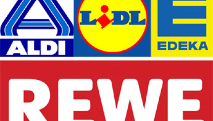 Collage aus Logos von Supermarkt-Ketten