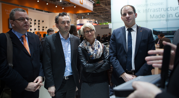 Dr. Andreas Nick, Thomas Jarzombek, Nadine Schön und Maik Beermann (v.l.n.r.) Arbeitsgruppe Digitale Agenda besucht die Cebit in Hannover