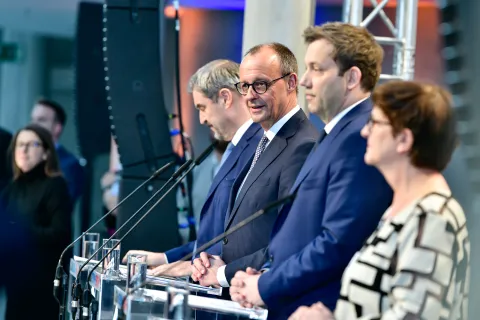 Friedrich Merz, Dr. Markus Söder, Saskia Esken und Lars Klingbeil stellen den Koalitionsvertrag vor