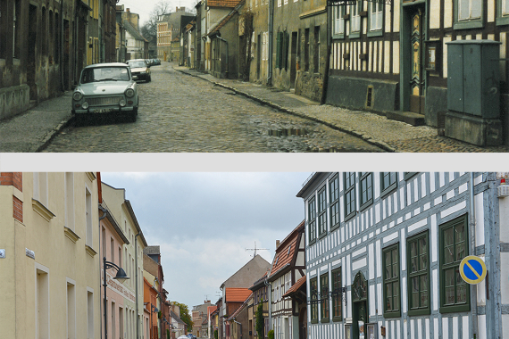 Töpferstraße in Lübbenau, 1990 und 2008