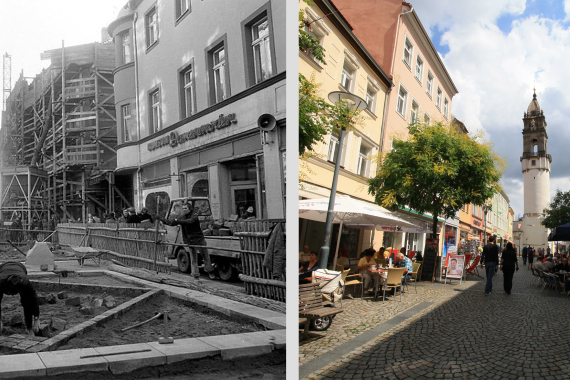 Reichenstraße und Reichenturm in Bautzen, 1980 und 2013