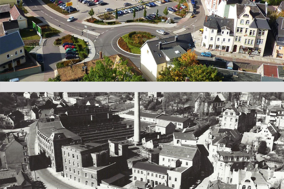 Straße und Industrie in Mittweida, vor und nach dem Mauerfall