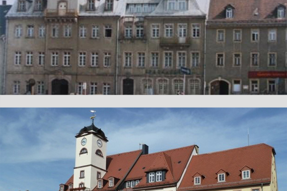 Rathaus in Leisnig, vor und nach dem Mauerfall