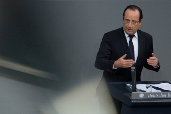 Der französische Staatspräsidet François Hollande während seiner Rede im Plenarsaal des Deutschen Bundestages (Foto: Tobias Koch)