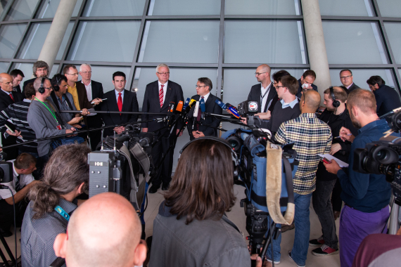 Pressestatement zur EEG-Novelle von Michael Fuchs (Mitte), Georg Nüßlein (rechts) und Hubertus Heil