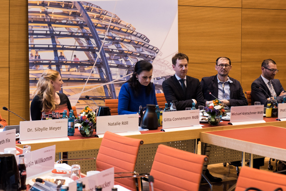 Dr. Sibylle Meyer, Natalie Röll, Gitta Connemann MdB, Michael Kretschmer MdB, Prof. Dr. Helge Ritter, Prof. Dr. Christophe Kunze und Paul Lehrieder MdB