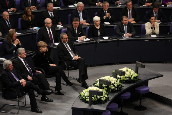 Volker Bouffier, Joachim Gauck, Angela Merkel, Andreas Voßkuhle (vorne, v.l.n.r.)