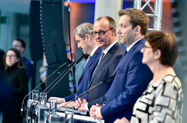Friedrich Merz, Dr. Markus Söder, Saskia Esken und Lars Klingbeil stellen den Koalitionsvertrag vor