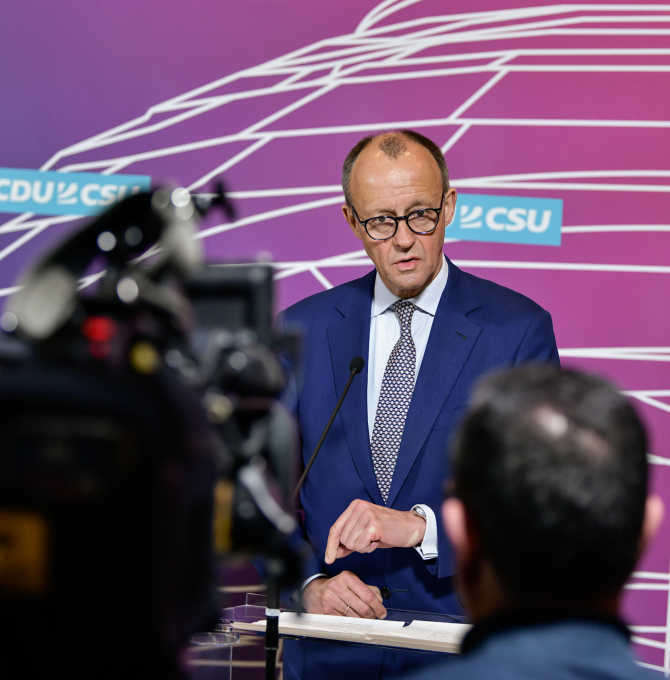 Friedrich Merz beim Pressestatement vor der Fraktionssitzung am 24. Januar 2023