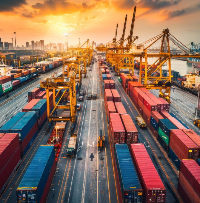 Container warten im Hafen zum Verladen auf Schiffe 