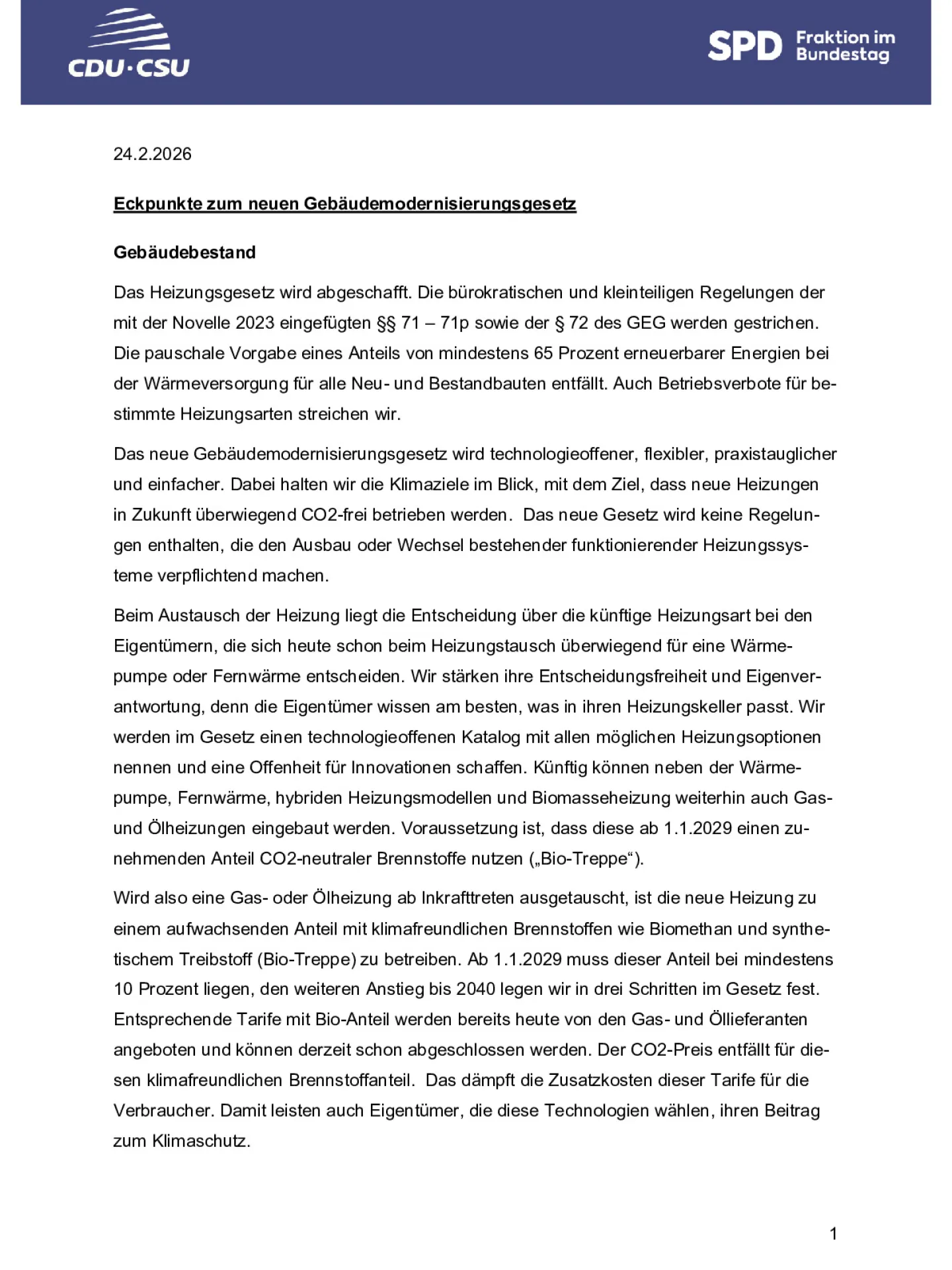 Eckpunkte Gebäudemodernisierungsgesetz