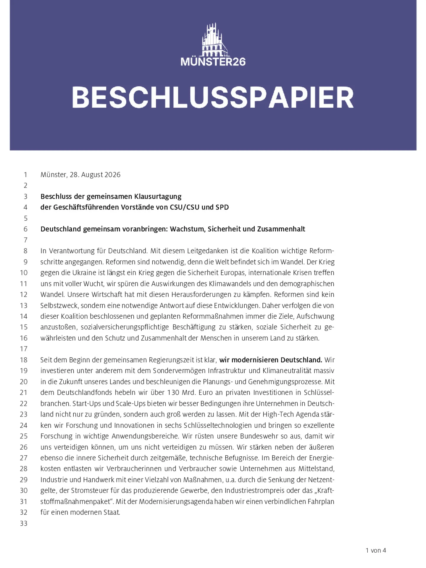 Deutschland gemeinsam voranbringen: Wachstum, Sicherheit und Zusammenhalt